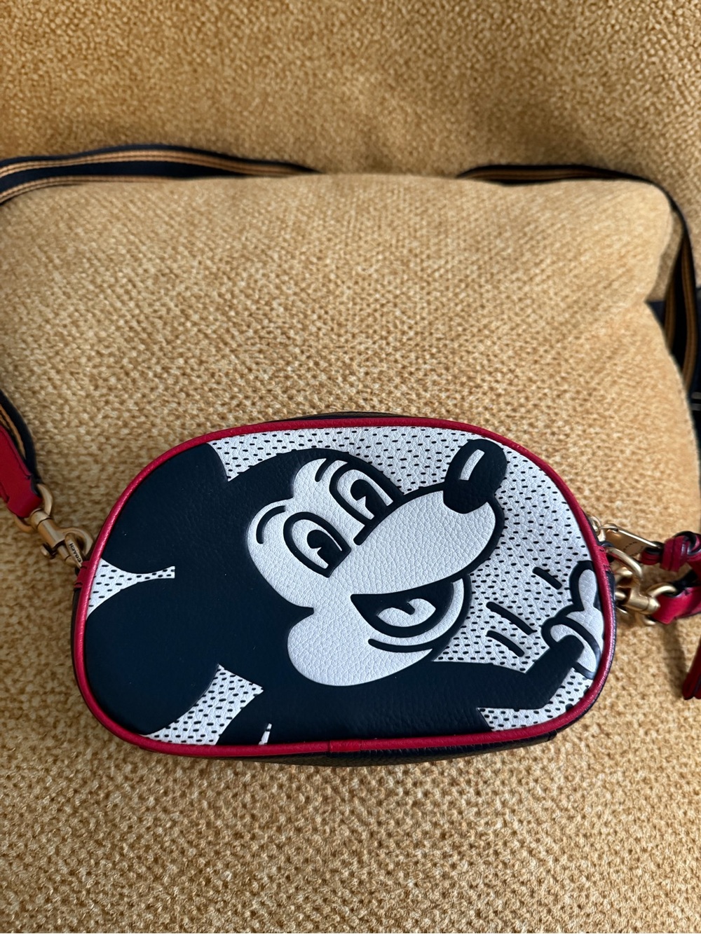 Coach Black & White Mickey Mouse Crossbody with Red Trim
